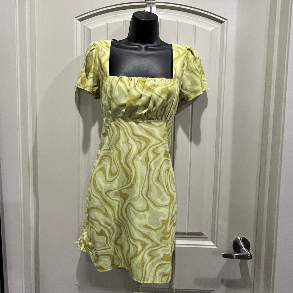 Forever 21 Women's Empire Waist Green Dress Swirl Y2K Retro